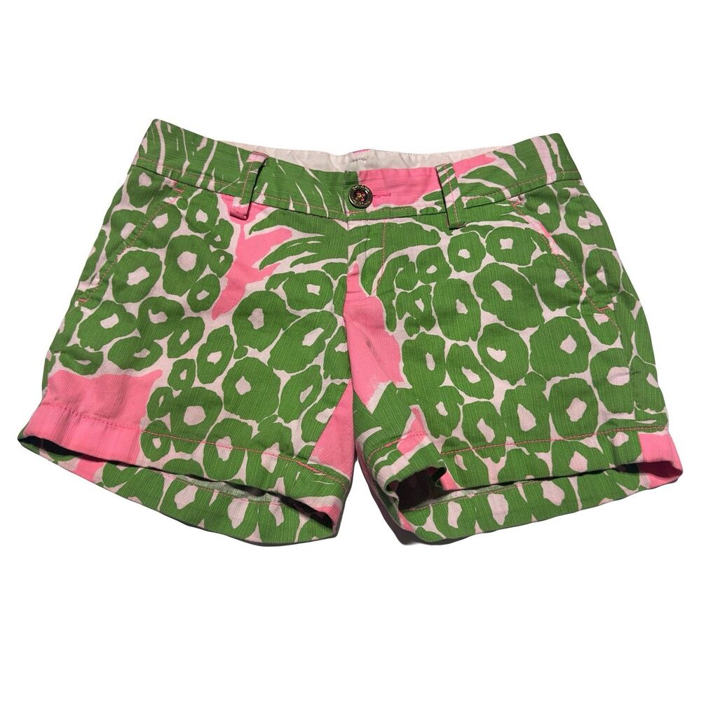 Lilly Pulitzer Callahan Pink Pout Flamenco 5" Inseam Shorts Size 00 Green Pink